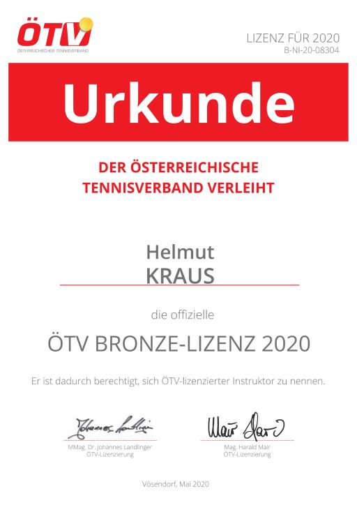 Urkunde Tennisinstruktor